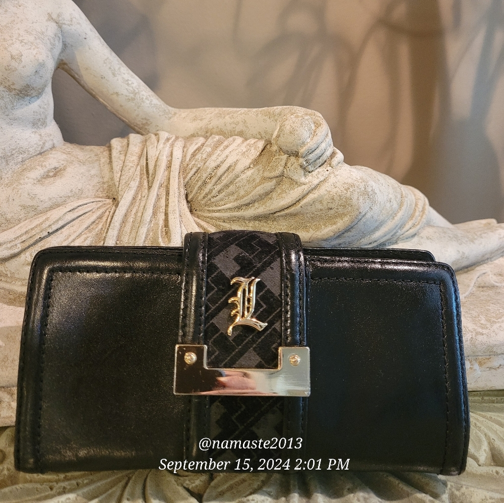 L.A.M.B. Gwen Stefani Leather Wallet Velour Center Stripe Designer Luxury #44